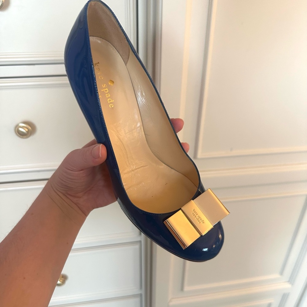 Kate Spade Blue Pump with Gold Bow